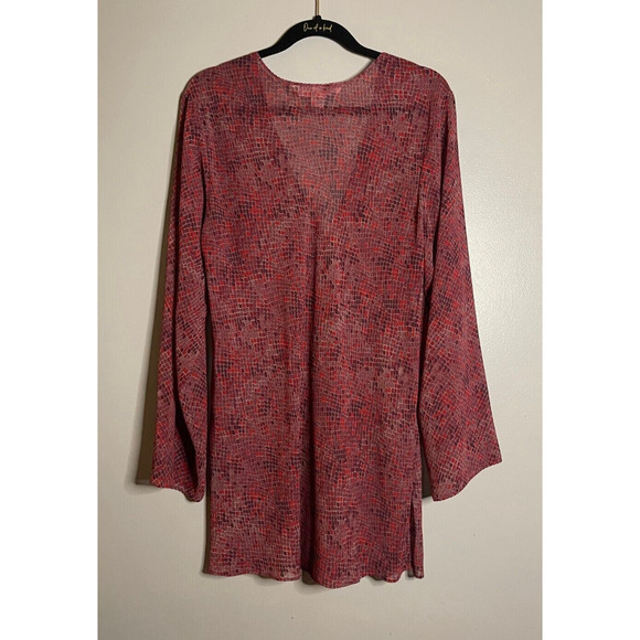 Victoria's Secret L Swim Cover Up Dress V Neck Mosaic Tile Snakeskin Sheer Red - Picture 7 of 7